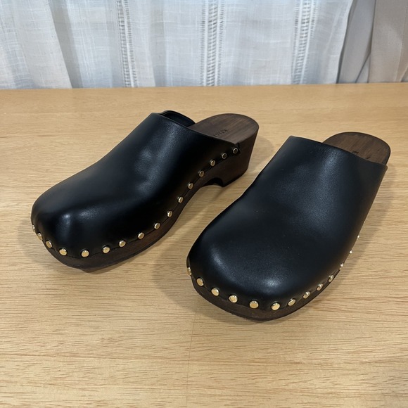 KHAITE Studded Black Leather Wooden Clogs Size EU 41 US 10/10.5 - Picture 7 of 15
